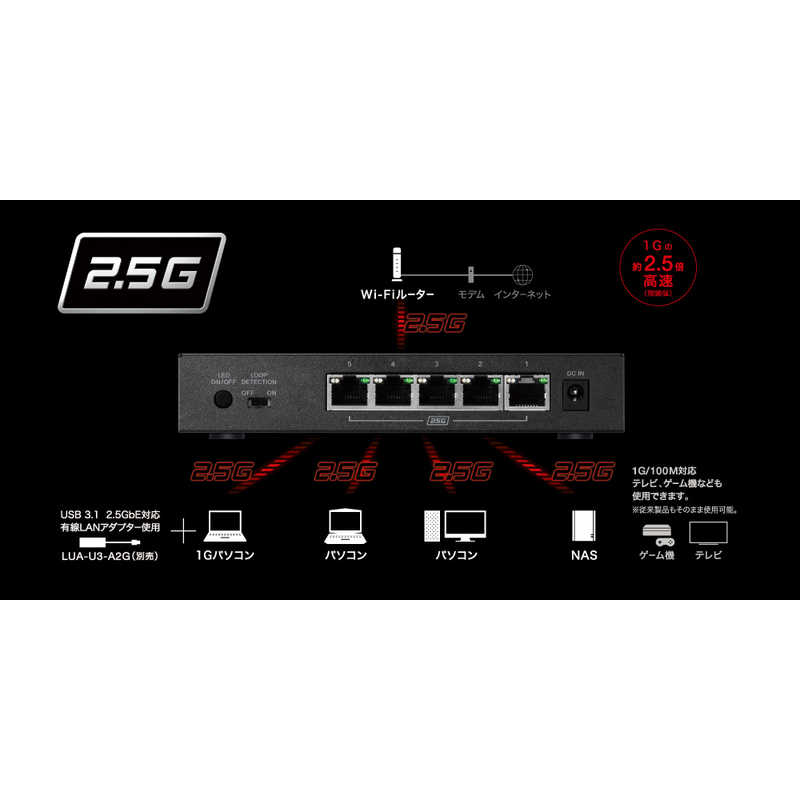 BUFFALO BUFFALO 2.5GbE対応 5ポートスイッチングハブ LXW-2G5 ブラック LXW-2G5 ブラック
