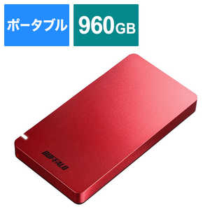 BUFFALO 外付けSSD パソコン用 [ポｰタブル型 /960GB] SSD-PGM960U3-R レッド