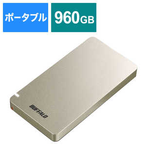 BUFFALO 【アウトレット】外付けSSD パソコン用 [ポｰタブル型 /960GB] SSD-PGM960U3-G ゴ－ルド