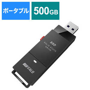 BUFFALO 外付けSSD ポータブル 500GB スティック型 PS4対応 テレビ録画対応 SSD-PUT500U3-BKA
