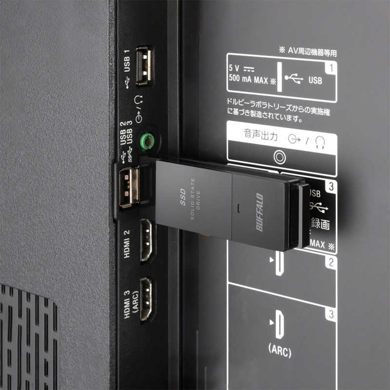 BUFFALO BUFFALO SSD-SCT500U3-BA PC対応 USB3.2(Gen2)　TV録画 スティック型 TypeC付属 SSD-SCT500U3-BA SSD-SCT500U3-BA