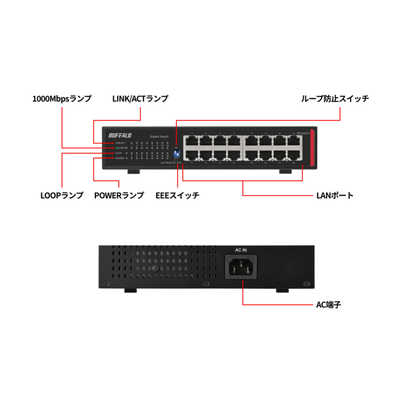 BUFFALO スイッチングハブ ［16ポート /1Giga対応］ ブラック BS