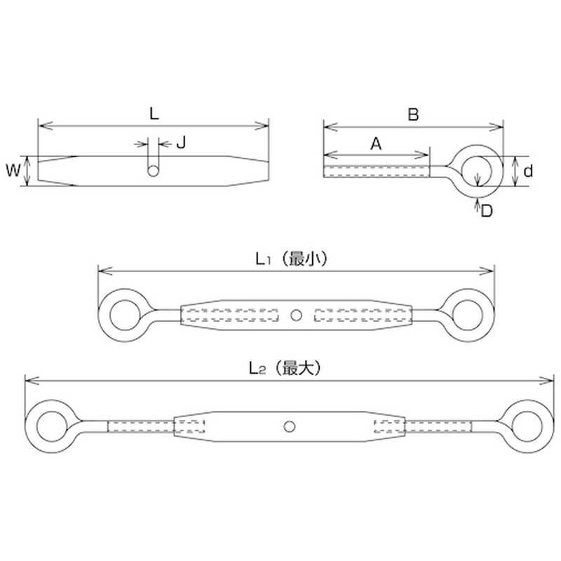 水本機械製作所 水本機械製作所 水本 ステンレス パイプターンバックル(アイ＆アイ) 捻子径M4 B3054 B3054