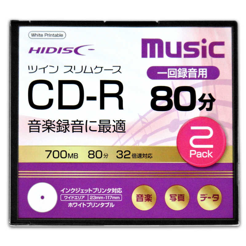 HIDISC HIDISC 音楽用CD-R [2枚/700MB/インクジェットプリンター対応] HDCR80GMP2TC HDCR80GMP2TC