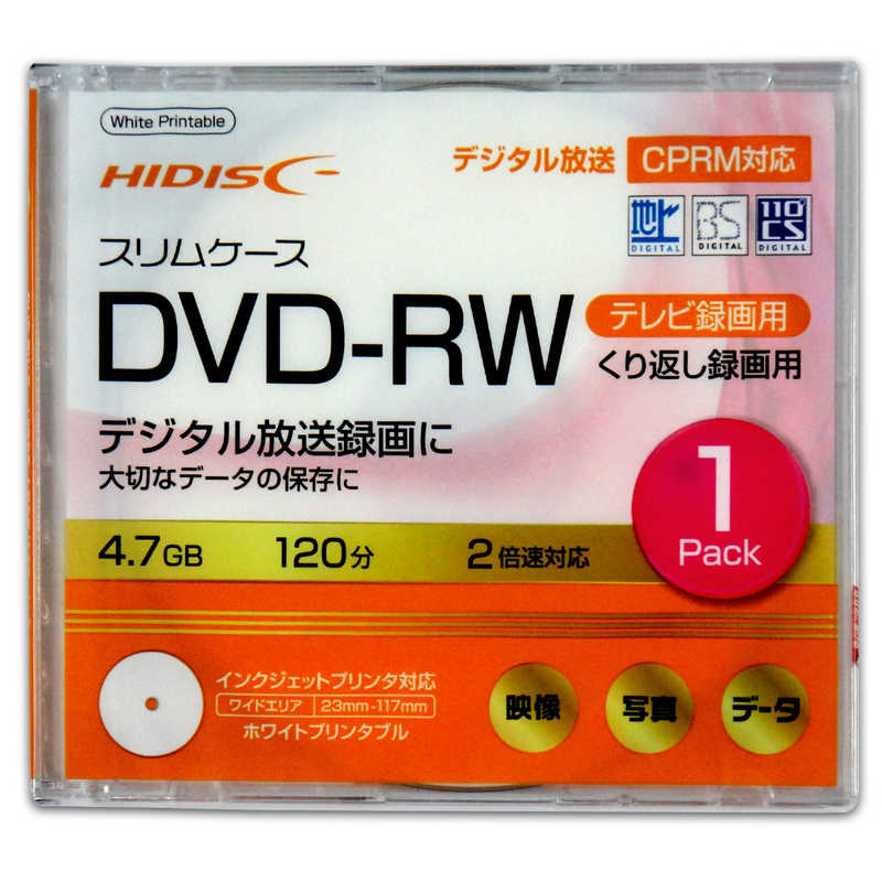 HIDISC HIDISC 録画用 DVD-RW 1-2倍速 4.7GB 1枚 ｢インクジェットプリンタ対応｣ HDDRW12NCP1SC HDDRW12NCP1SC