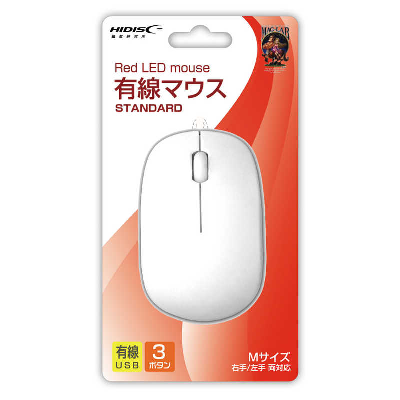 HIDISC HIDISC マウス Mサイズ ホワイト [光学式 /3ボタン /USB /有線] HDM-2106WH HDM-2106WH