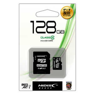 HIDISC microSDXCメモリーカード UHS-I/UHSスピードクラス1対応(SDXC変換アダプタ付き/データ復旧サービス付き) (Class10対応/128GB) HDMCSDH128GCL10DSBC