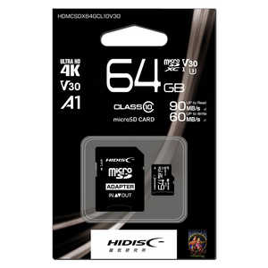 HIDISC HIDISC 超高速microSDXCカード 64GB CLASS10 UHS-I A1対応 HDMCSDX64GCL10V30