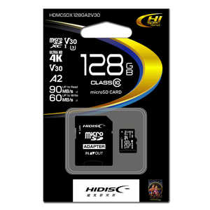 HIDISC 超高速MCSDカード128GBアダプター付き HDMCSDX128GA2V30