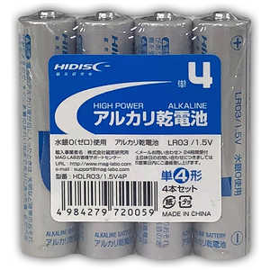 HIDISC 「単4形」4本 アルカリ乾電池 HDLR03/1.5V4P