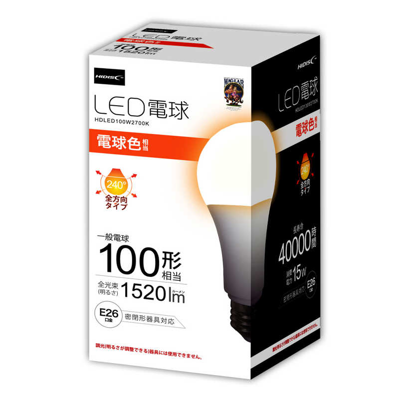 HIDISC HIDISC LED電球 一般電球100W相当 電球色 HDLED100W2700K HDLED100W2700K