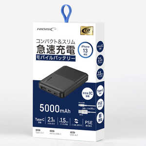 HIDISC Type-C対応 5000mAhモバイルバッテリー ブラック [5000mAh /3ポート /充電タイプ] HD-MB5000TABK