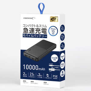 HIDISC Type-C対応 10000mAhモバイルバッテリー ブラック [10000mAh /4ポート /充電タイプ] ブラック HDMB10000TABK