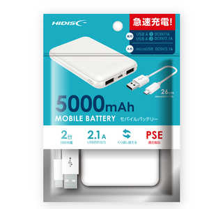 HIDISC 【アウトレット】HIDISC エコパッケージ モバイルバッテリー ホワイト [5000mAh /2ポート /充電タイプ] HDMB5GFWHPP