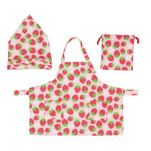 ヤクセル こどもエプロン 3点セット Mサイズ いちごとおはな YAXKIDSAPRON3 ヤクセル こどもエプロン 3点セット Mサイズ いちごとおはな YAXKIDSAPRON3