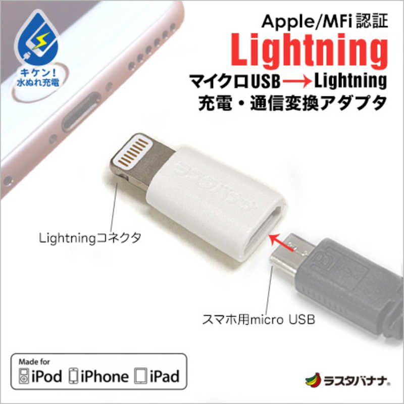 ラスタバナナ ラスタバナナ 変換アダプタ MFi認証[micro USB → Lightning] ホワイト RBMFI052 RBMFI052