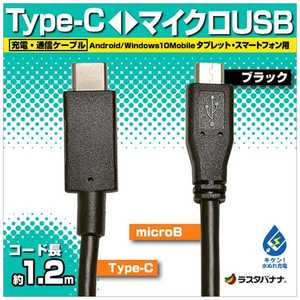 ラスタバナナ 1.2m USB-C ⇔ USB microB ケーブル 充電 転送 ブラック RBHE268
