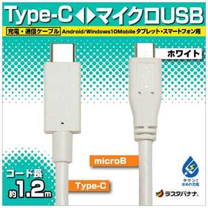 ラスタバナナ 1.2m USB-C ⇔ USB microB ケーブル 充電 転送 ホワイト RBHE269