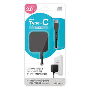 ラスタバナナ AC充電器 ケーブル直付Type-C 2.4A 2m BK ブラック R20ACC2A03BK