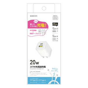 X^oii AC[dType-C USB-A/Type-C to Type-C PD20W _炩VRP[u 1.5m mUSB Power DeliveryΉ /2|[gn zCg RACCA20W04WH