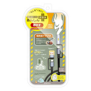 ラスタバナナ USB-C＋USB-A ⇔ USB-Cケーブル ［充電 / 転送 / 1.2m / PD60W / 480Mbps］ 電熱線ライター付き ［USB Power Delivery対応］ R12CACCCLS3A01BK
