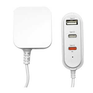 ラスタバナナ AC充電器 1.2m延長 C×2 A×1 PD20W ［USB Power Delivery対応］ ホワイト R12AC2CA20W01WH