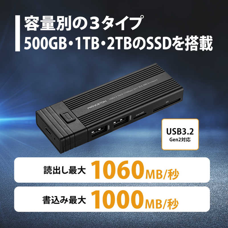 プリンストン プリンストン 4in1 カードリーダー機能付M.2 1TB内蔵SSD PRD-PS1000U PRD-PS1000U