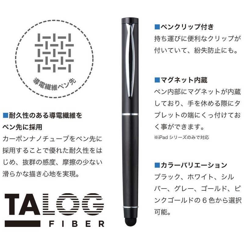 プリンストン プリンストン TALOG 滑らかにすべる導電繊維ペン先タッチペン(ブラック) TLG-TP5-BK TLG-TP5-BK