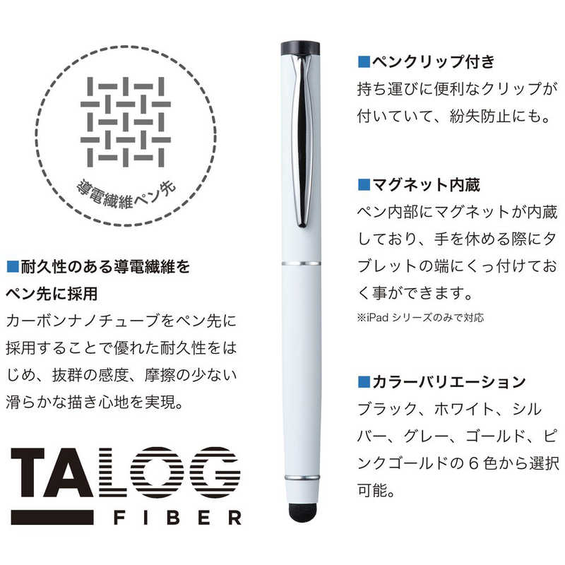 プリンストン プリンストン TALOG 滑らかにすべる導電繊維ペン先タッチペン(ホワイト) TLG-TP5-WH TLG-TP5-WH