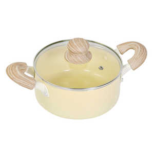 ベストコ 両手鍋 18cm キャセロール IH ガス火対応 ガラス蓋付 セラミック 軽量 セラミック毎日ポット カスタード NQ-444