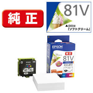 ＜コジマ＞ エプソン EPSON インクカートリッジ (カラー4色一体型)+L版写真用紙100枚セット ICCL81V