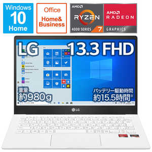 LG ノｰトパソコン Ultra PC ホワイト [13.3型/AMD Ryzen 7/SSD:512GB/メモリ:16GB/2021年1月モデル] 13U70P-GA74J1