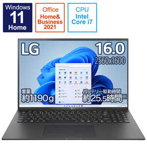 LG ノートパソコン gram オブシディアンブラック [16.0型 /intel Core i7 /メモリ：16GB /SSD：1TB /2021年11月] 16Z95P-KA79J1