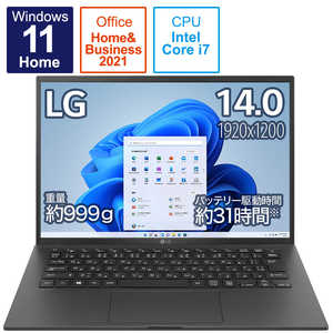 LG ノートパソコン gram オブシディアンブラック [14.0型 /intel Core i7 /メモリ：16GB /SSD：1TB /2021年11月] 14Z95P-KA78J1