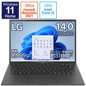 ＜コジマ＞ LG gram ノートパソコン gram オブシディアンブラック [14.0型 /intel Core i5 /メモリ：8GB /SSD：512GB /2021年11月] 14Z95PKR55J1