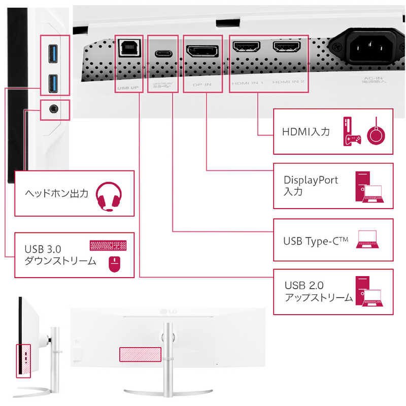 LG LG USB-C接続 PCモニター UltraWide Monitor ［49型 /Dual QHD(5120×1440) /ワイド /曲面型］ ブラック 49WQ95C-W 49WQ95C-W