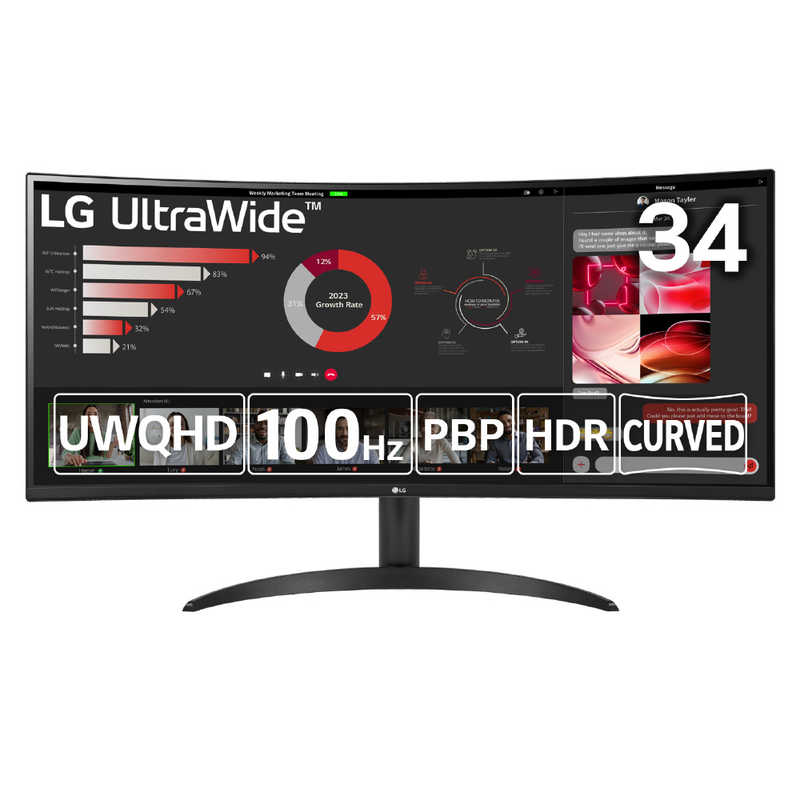 LG LG ウルトラワイドPCモニター UltraWide ［34型 /UWQHD(3440×1440) /ワイド /曲面型］ ブラック 34WR50QC-B 34WR50QC-B