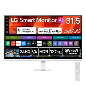 LG PC���j�^�[ Smart Monitor AI �m31.5�^ / �t��HD(1920×1080) / ���C�h / 120Hz�n �z���C�g 32U501SB-W