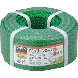 トラスコ中山 PEグリーンロープ 3つ打 線径6mmX長さ30m R630PEG トラスコ中山 PEグリーンロープ 3つ打 線径6mmX長さ30m R630PEG