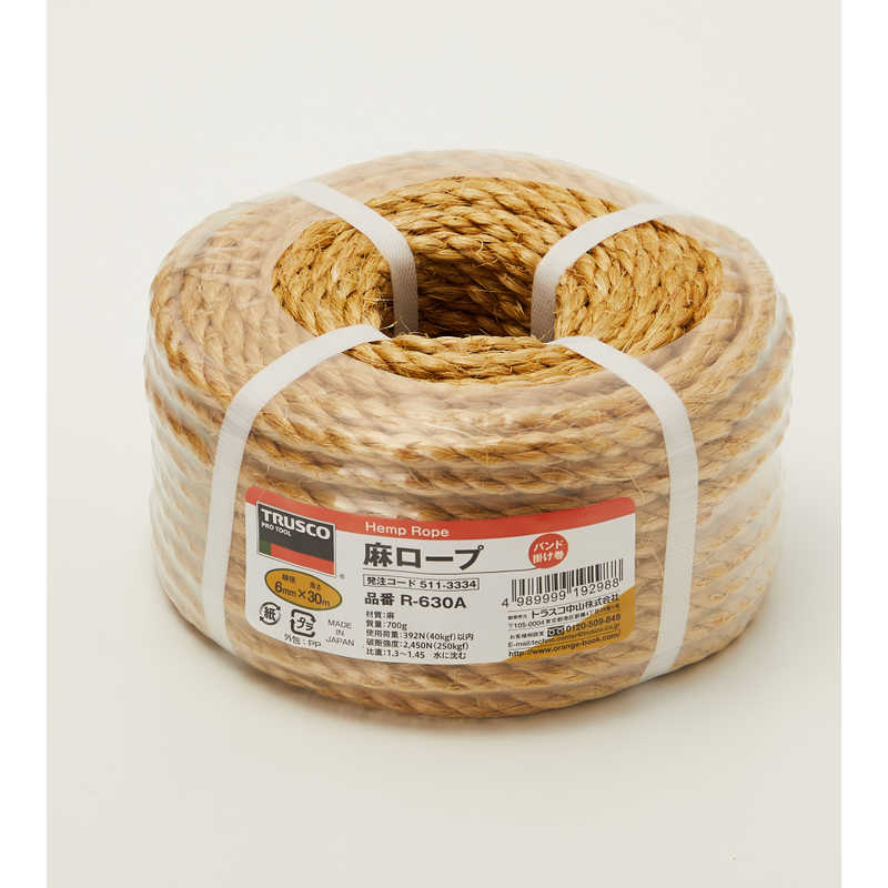 トラスコ中山 麻ロープ 3つ打 線径6mm×長さ30m R630A