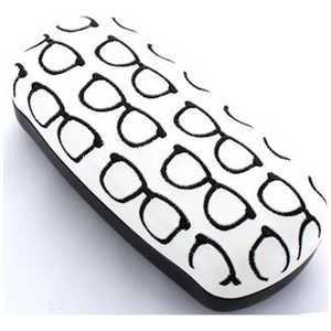 名古屋眼鏡 メガネケース メタルハード 刺繍 ホワイト×ブラック 2219ー01