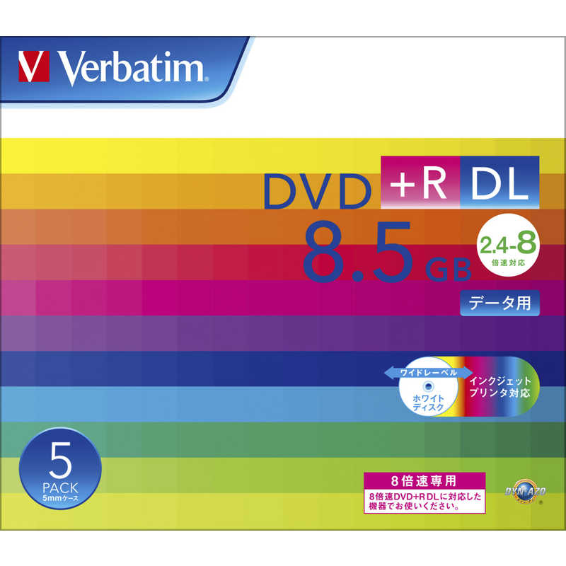 VERBATIMJAPAN VERBATIMJAPAN 2.4~8倍速対応 データ用DVD+R DLメディア(8.5GB･5枚) DTR85HP5V1 DTR85HP5V1