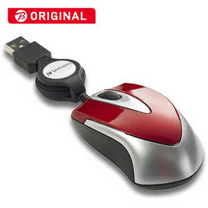 ＜コジマ＞ VERBATIMJAPAN 有線光学式マウス[USB]巻き取り式(3ボタン・レッド) レッド MUSTORV3