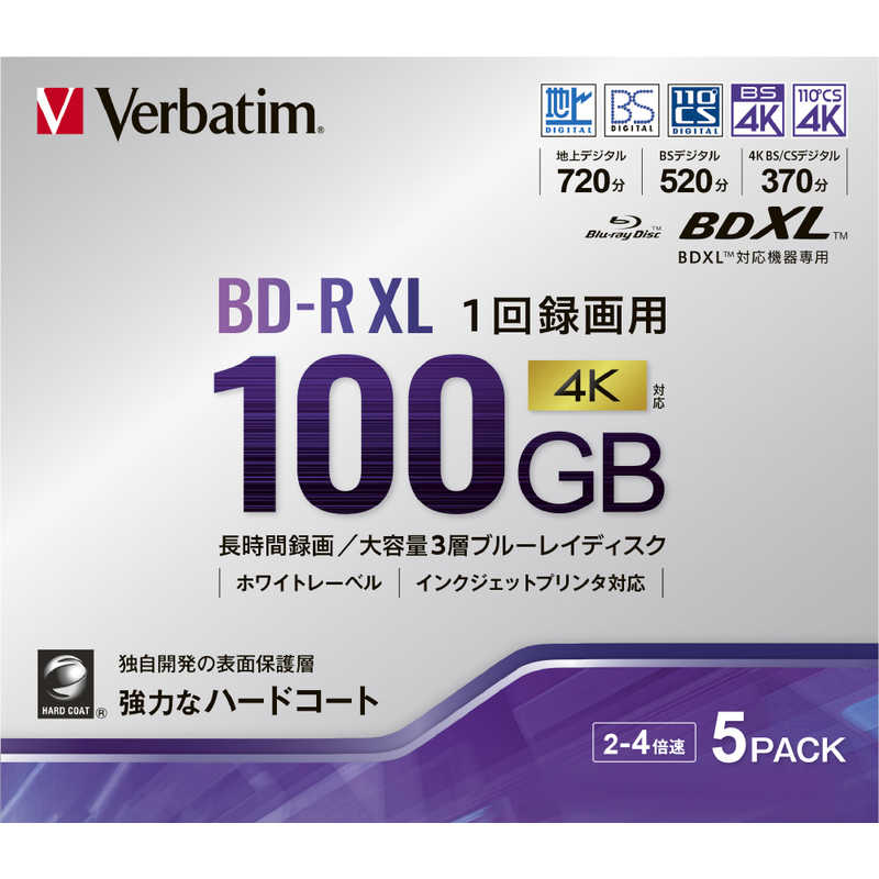 VERBATIMJAPAN VERBATIMJAPAN インジェットプリント対応 録画用BD-R XL 100GB 5枚 VBR520YP5D3 VBR520YP5D3