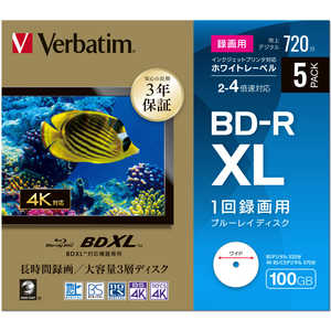 VERBATIMJAPAN 1回録画用 ブルーレイディスク BD-R XL ホワイトプリンタブル 5枚 100GB インクジェットプリンター対応 VBR520YP5D1-B VERBATIMJAPAN 1回録画用 ブルーレイディスク BD-R XL ホワイトプリンタブル 5枚 100GB インクジェットプリンター対応 VBR520YP5D1-B