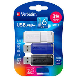 VERBATIMJAPAN USBメモリ USB Flash メモリー16GB USB2.0 3色パック 3色パック(白/青/黒) [16GB] USBNP16GMX3V2
