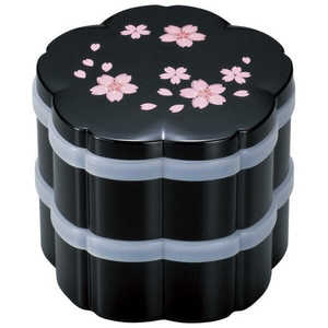 まえじゅう漆器 4.0桜二段小重 黒 舞桜(シール付) 2R511