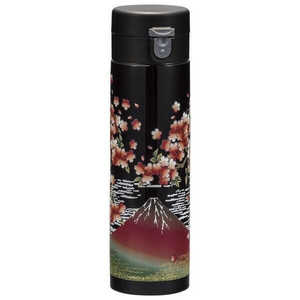 まえじゅう漆器 ステンレスボトル(黒) 富士に桜 430ml 6K145