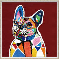 ユーパワー アート額 オイル ペイント アート「青いターバンの犬(M 