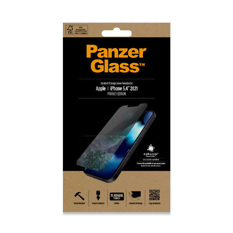 PANZERGLASS PANZERGLASS 保護ガラスフィルム スタンダードフィット プライバシー 抗菌 9H Mohs 7.0 〔iPHone 13 mini 5.4インチ〕 P2741 P2741